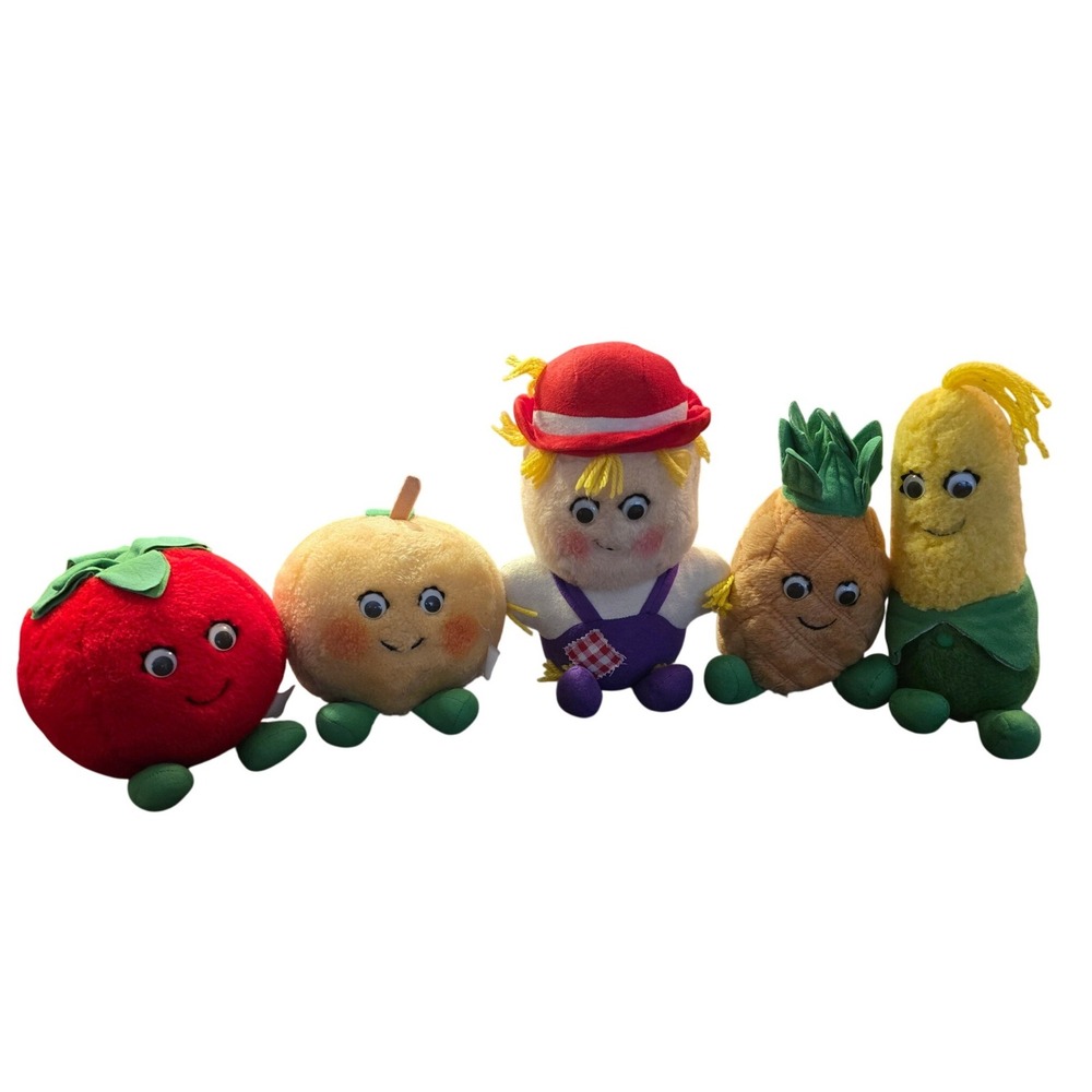 Vintage 1983 Del Monte Country Yumkins Plush Toy Set Scarecrow Fruit Vegetable